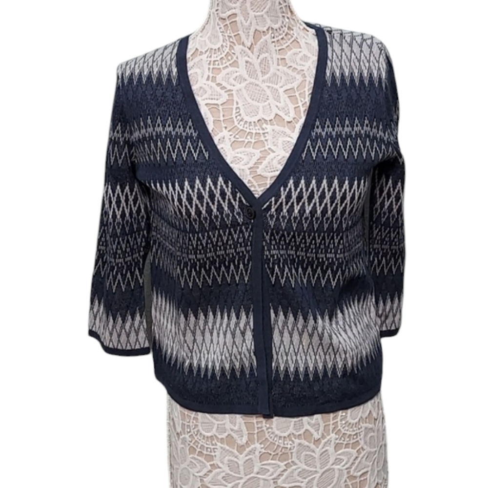 NWT Pendleton blue white argyle cardigan sweater linen cotton petite s